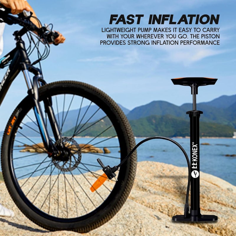 KONEX Portable Air Pump with Needle & Dual Valve | Ergonomic Grip with Sturdy Base | Ideal for Inflating Cycle Tyres, Sports Balls, Swimming Rings, Balloons (Black) - Image 5